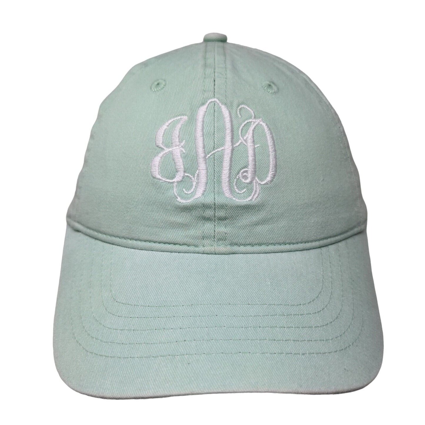 Monogram Strapback Hat Green OSFM Embroidered Adjustable Solid 6 Panel