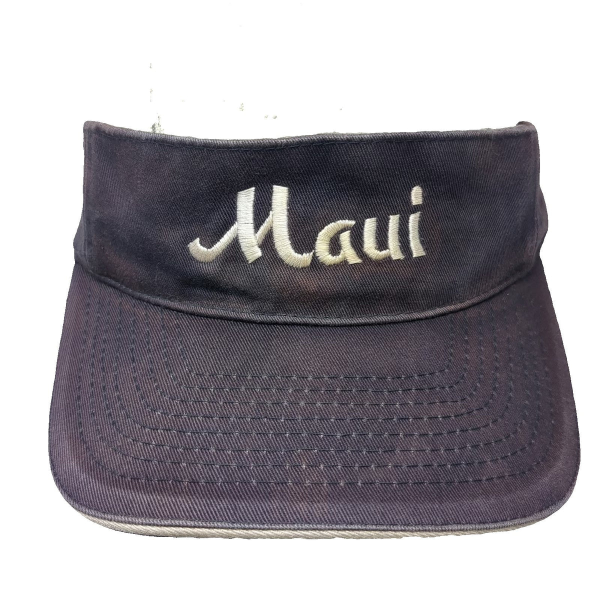 Visor Blue One Size Maui Script Embroidered Strapback Hat Contrast Piping Trim