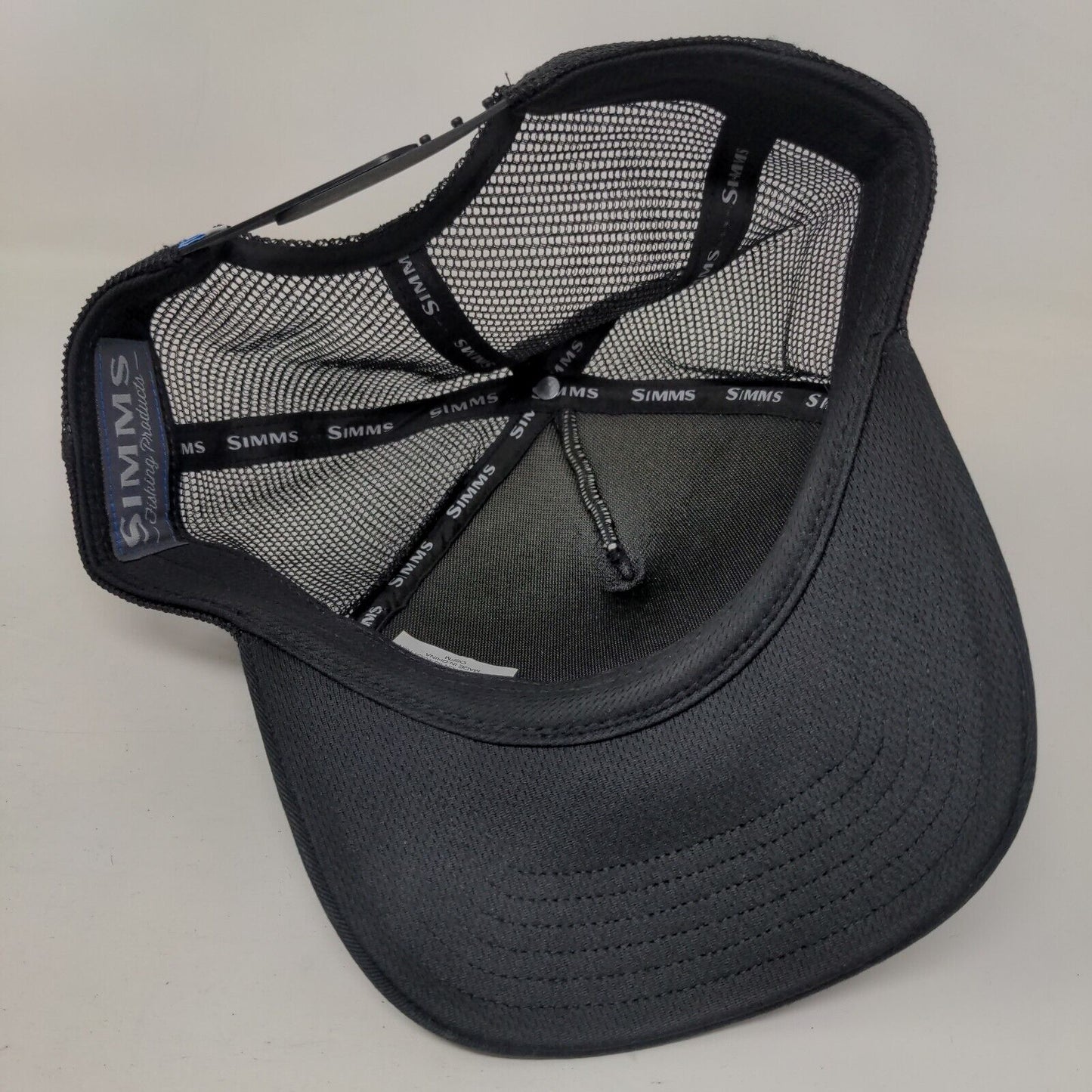 Simms Fishing Snapback Mesh Back Trucker Hat Black OSFM Swordfish Logo
