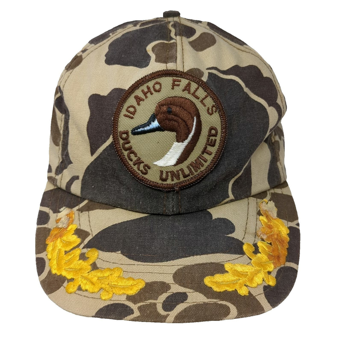 Ducks Unlimited Idaho Falls Camo Snapback Hat Brown Beige Oak Leaves Hunt VTG