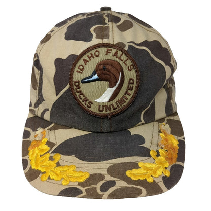 Ducks Unlimited Idaho Falls Camo Snapback Hat Brown Beige Oak Leaves Hunt VTG