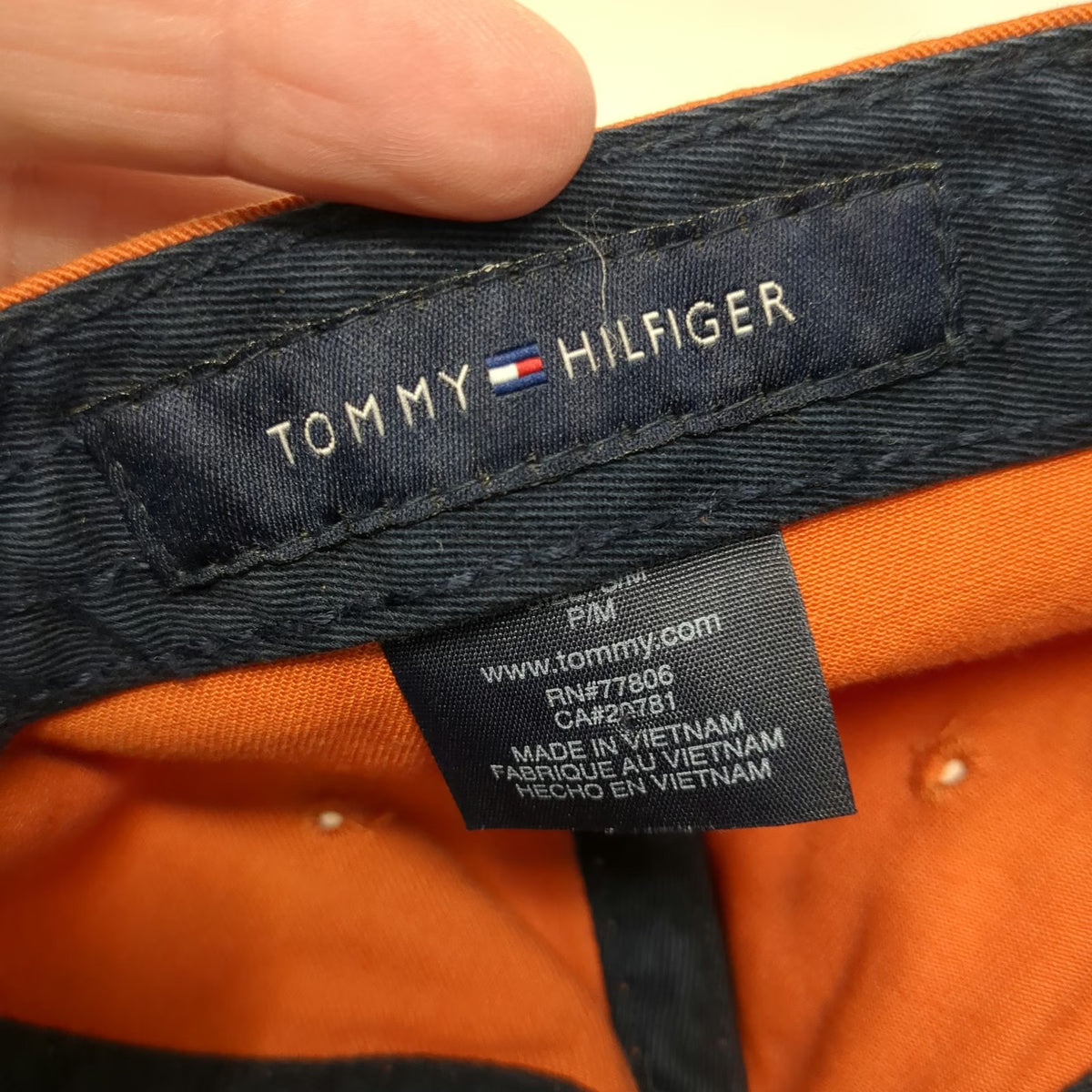 Tommy Hilfiger Baseball Cap Orange M Embroidered Logo Fitted Cotton Twill Hat