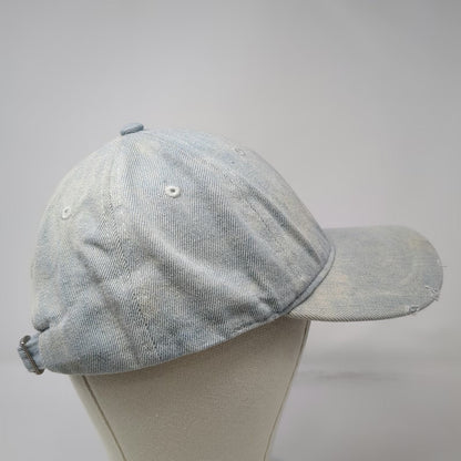 Express Baseball Cap Blue OSFM Distressed Denim Slideback Hat Plain Light Wash