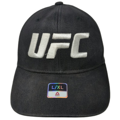 Reebok Baseball Cap Black XL UFC Logo Embroidered Stretch Fit Curved Brim Hat