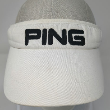 PING Golf Visor Hat White One Size Made in USA Black Side Embroidery Adjustable
