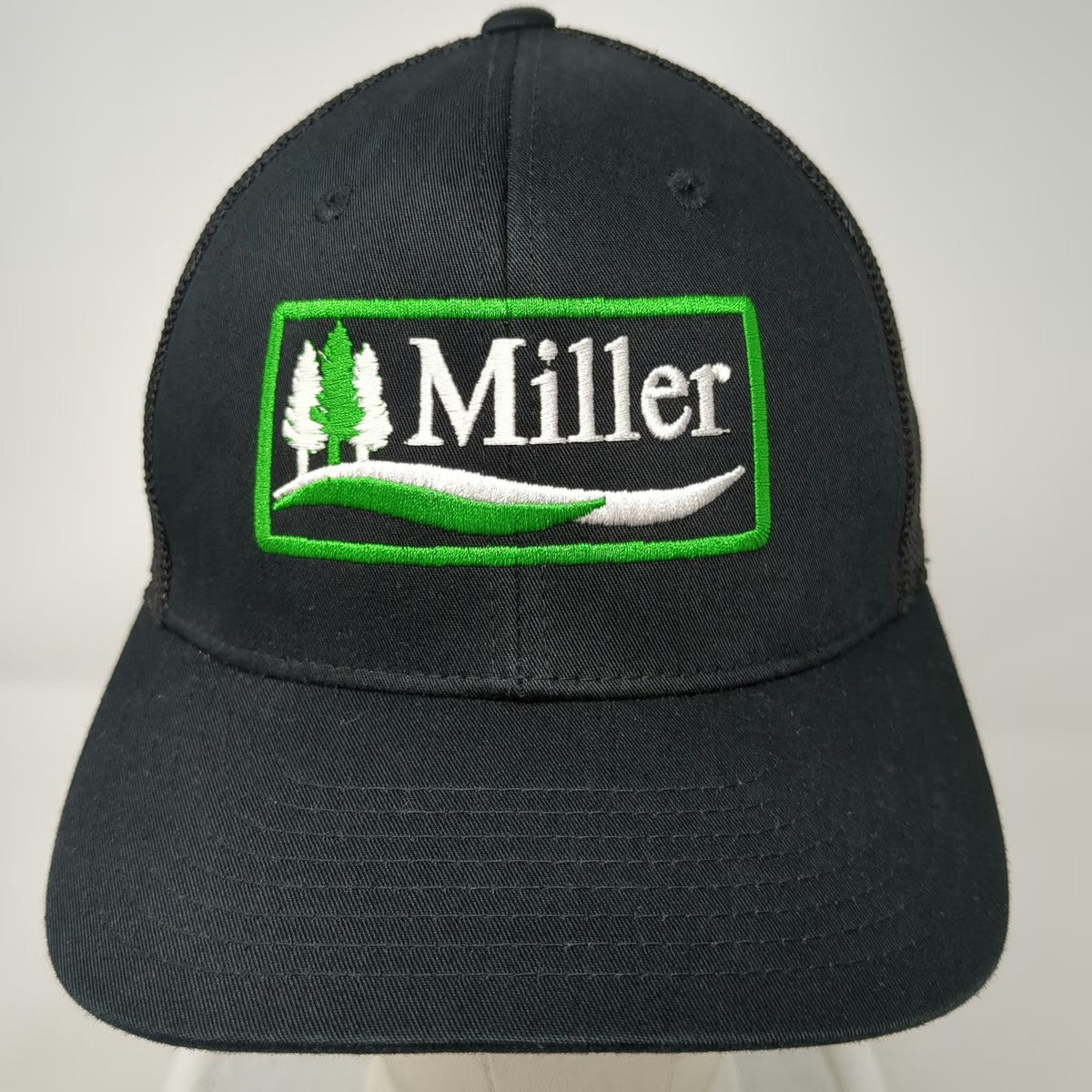 Flexfit Baseball Cap Black One Size Miller Beer Logo Trucker Mesh Stretch Hat
