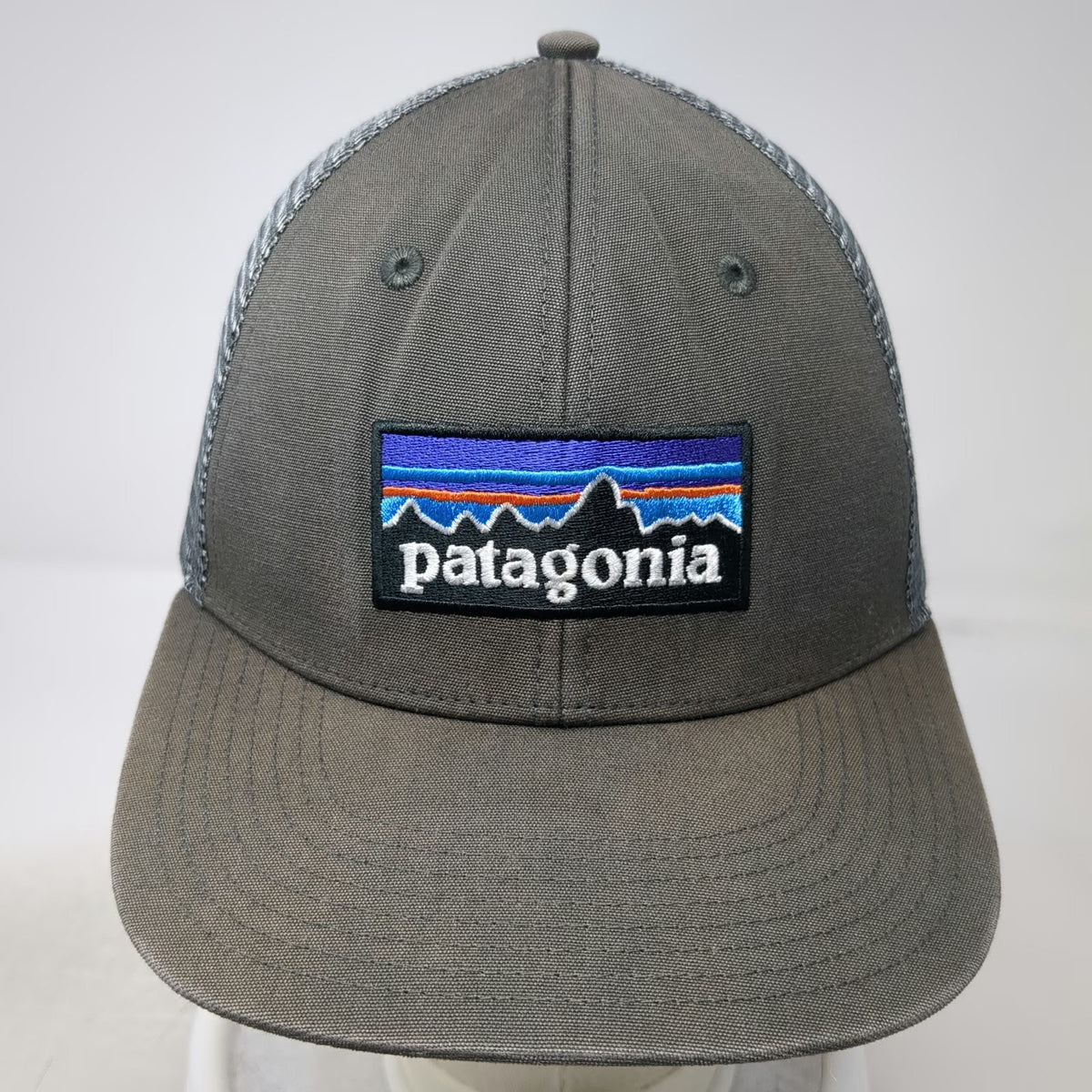 Patagonia Trucker Hat Gray One Size Mesh Back Snapback Mountain Patch Logo