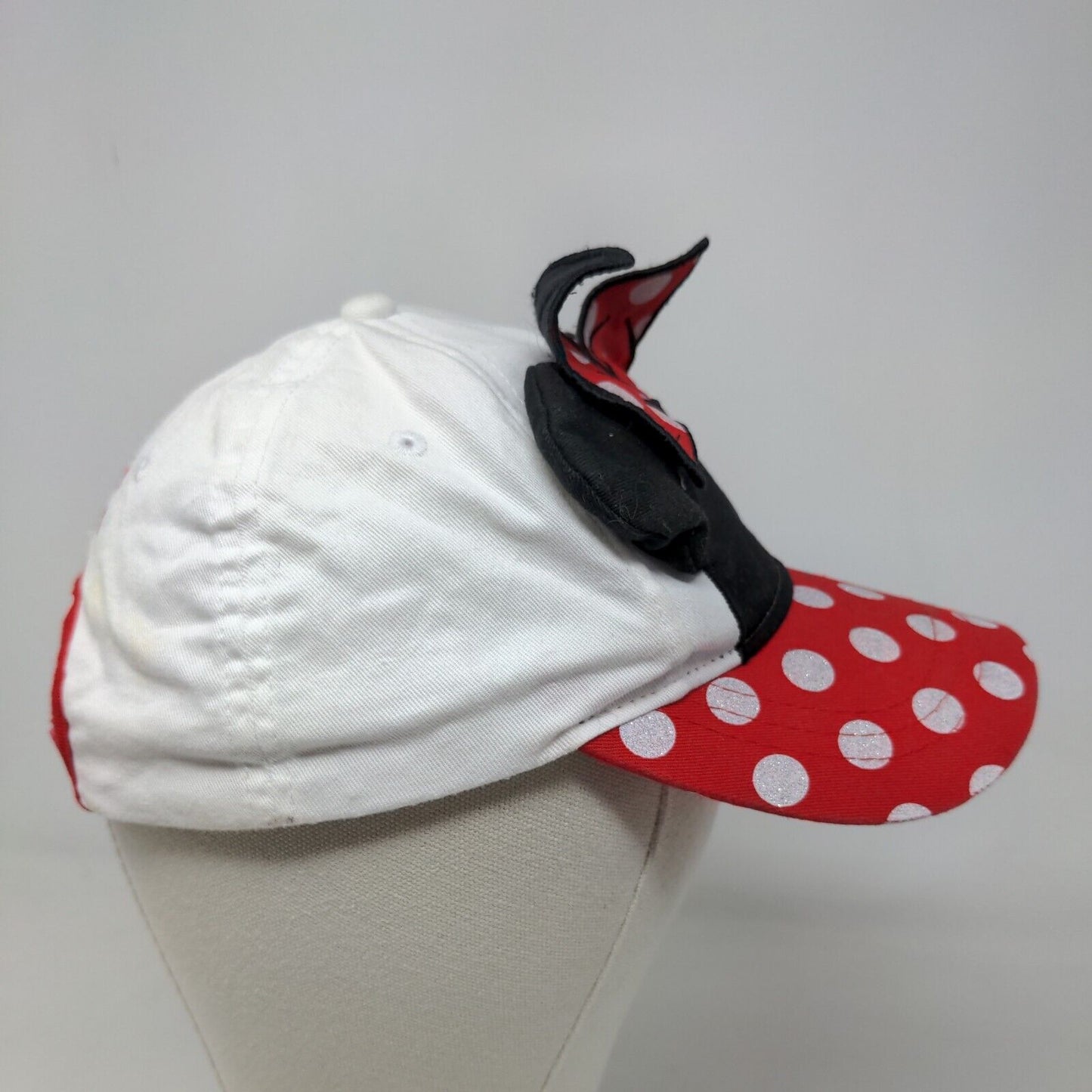 Disney Girl's Minnie Mouse Strapback Hat Red White OSFM Bow Ears Accent