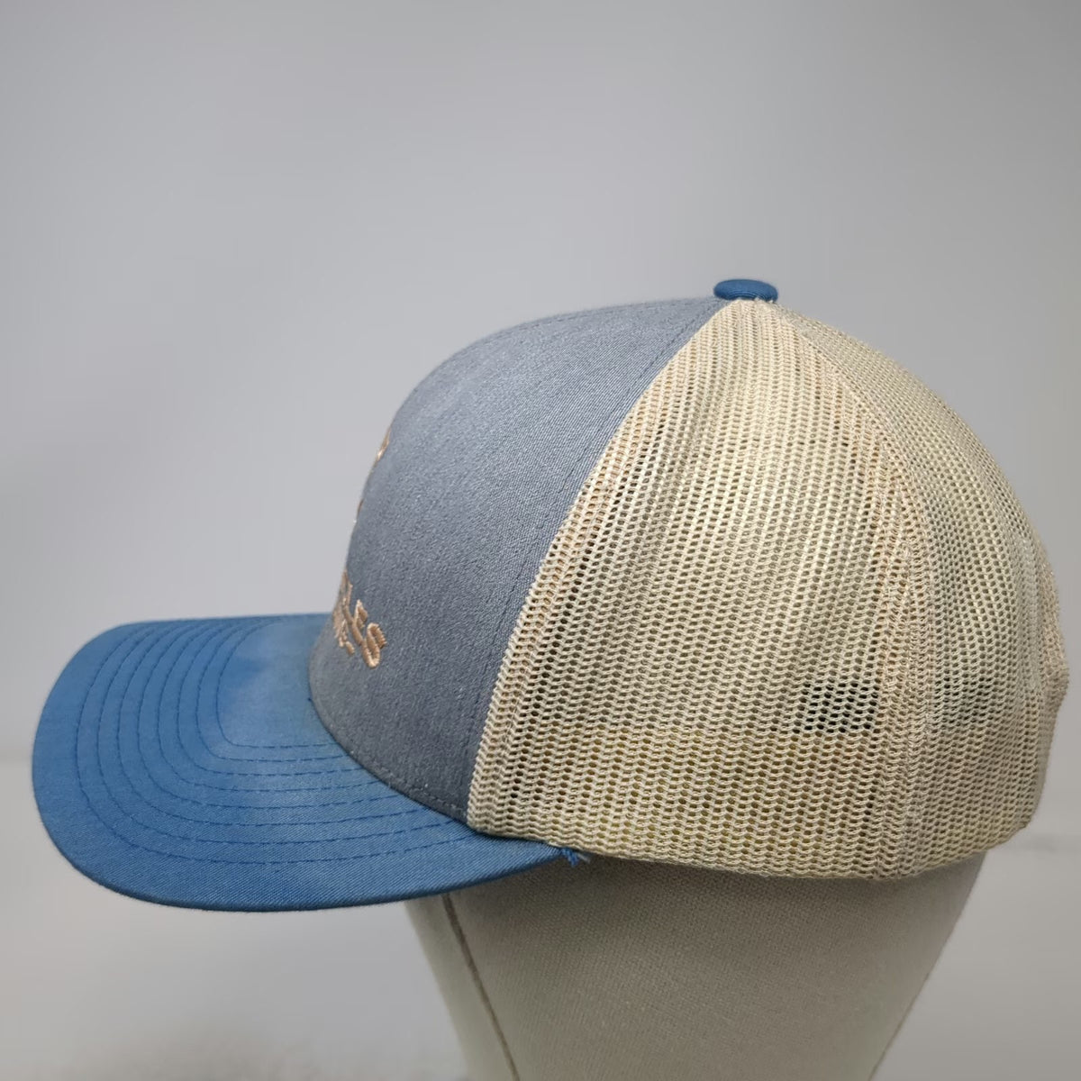 Pacific Headwear Trucker Hat Blue Beige One Size Chronicles Distilling Logo Hat