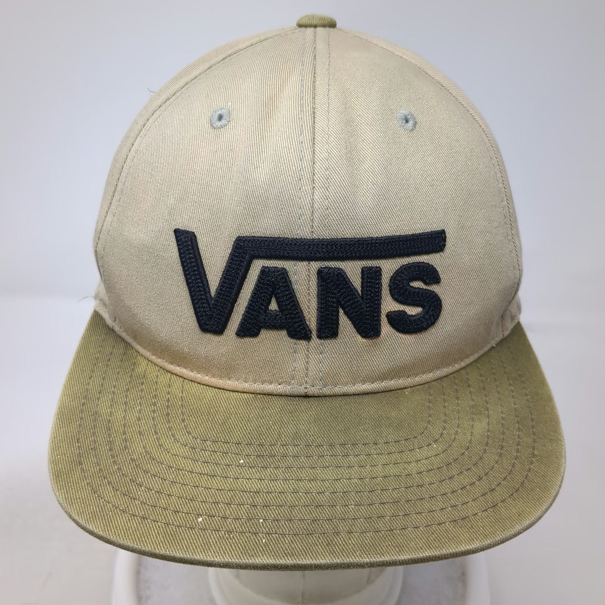 Vans Snapback Hat Beige Green One Size Flat Brim Contrast Bill Logo Cotton
