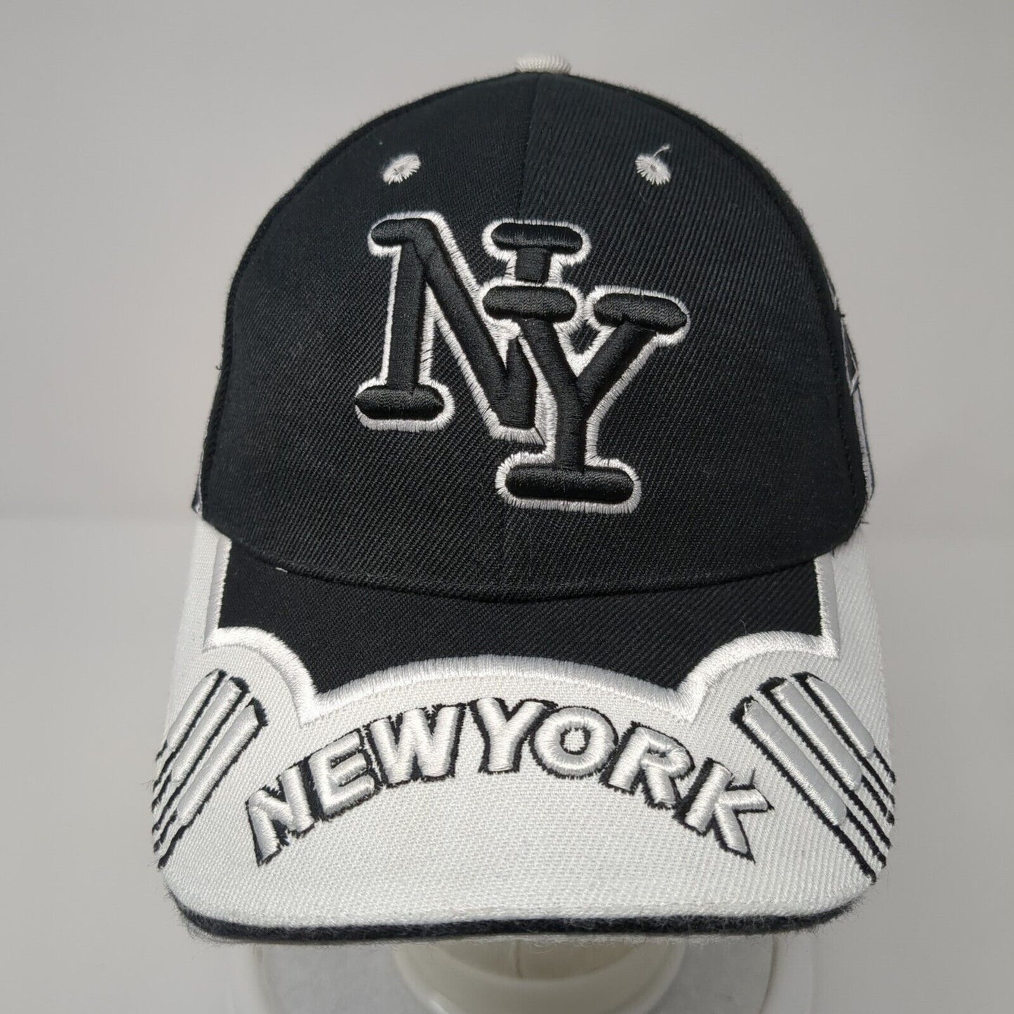 NY New York Strapback Hat Black One Size Embroidered 6 Panel Colorblock