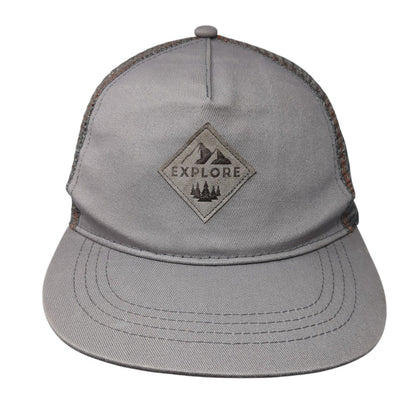 Explore Patch Snapback Mesh Back Trucker Hat Gray One Size Adjustable