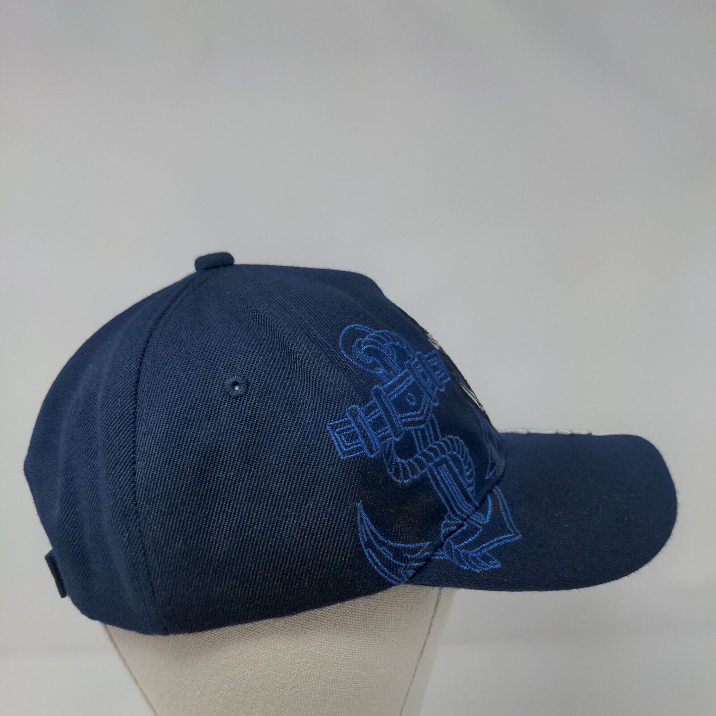 US Navy Anchor Strapback Hat Blue One Size Adjustable Embroidered