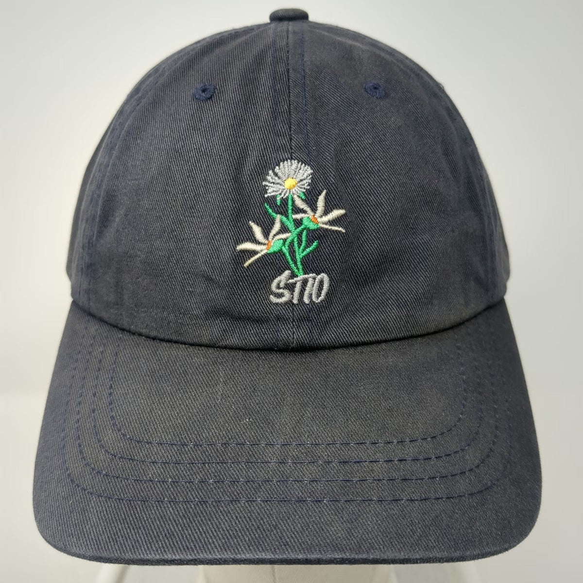 Yupoong Stio Flower Embroidery Blue Baseball Cap One Size Cotton Hat Slideback