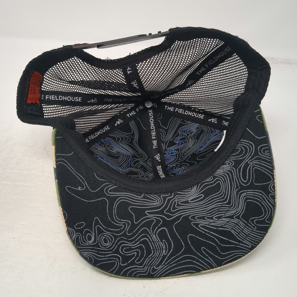 The Fieldhouse Trucker Hat Green One Size Mesh Snapback Idaho Topo Logo Camo Map