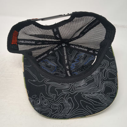 The Fieldhouse Trucker Hat Green One Size Mesh Snapback Idaho Topo Logo Camo Map