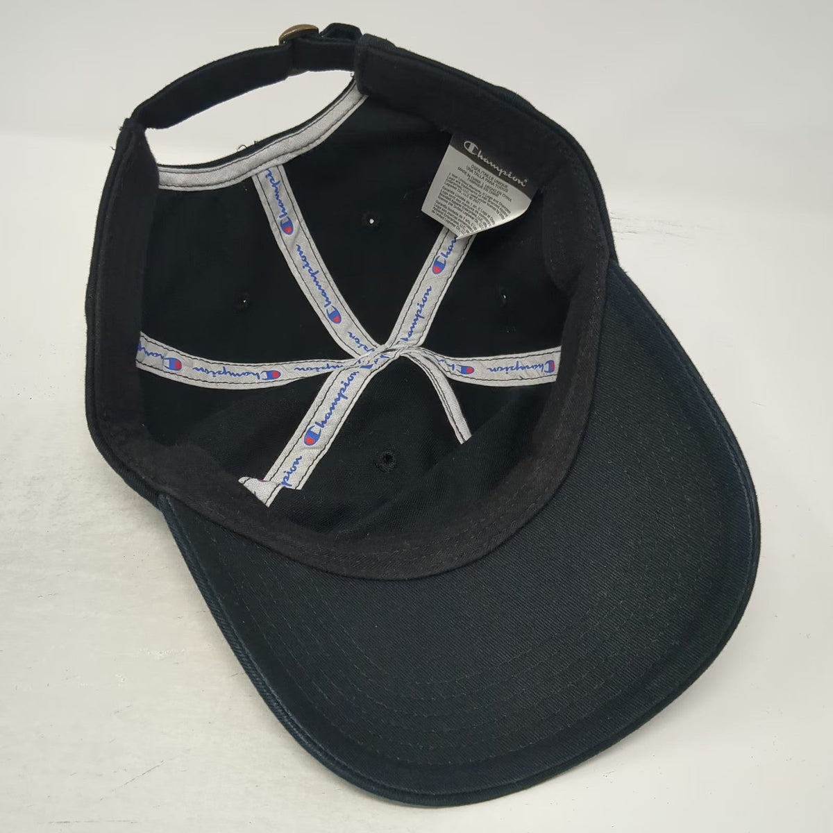 Champion 5 Panel Black One Size Slideback Cotton Embroidered Side Logo Hat