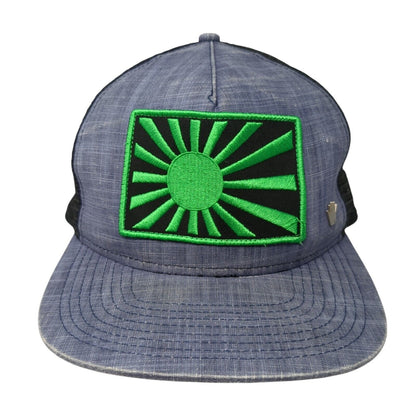 Rising Sun Patch Snapback Trucker Hat Blue One Size Mesh Back Adjustable