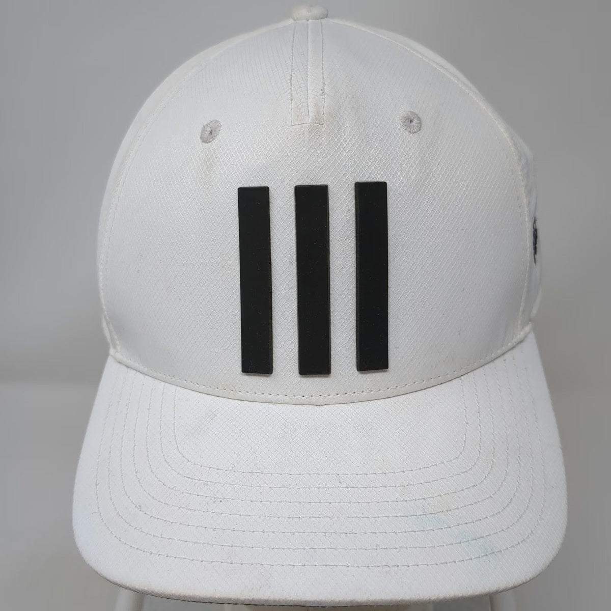 Adidas 5 Panel White One Size Hat BK Golf Logo Snapback 3 Stripes Performance