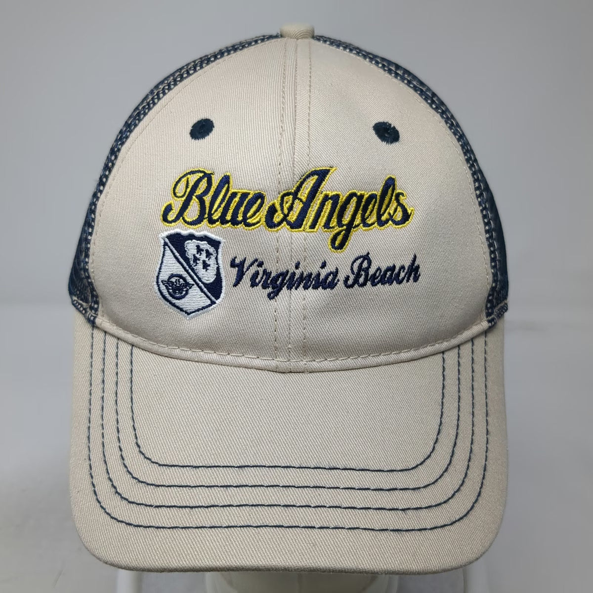 Blue Angels Virginia Beach Mesh Baseball Cap Beige One Size US Navy Military Hat