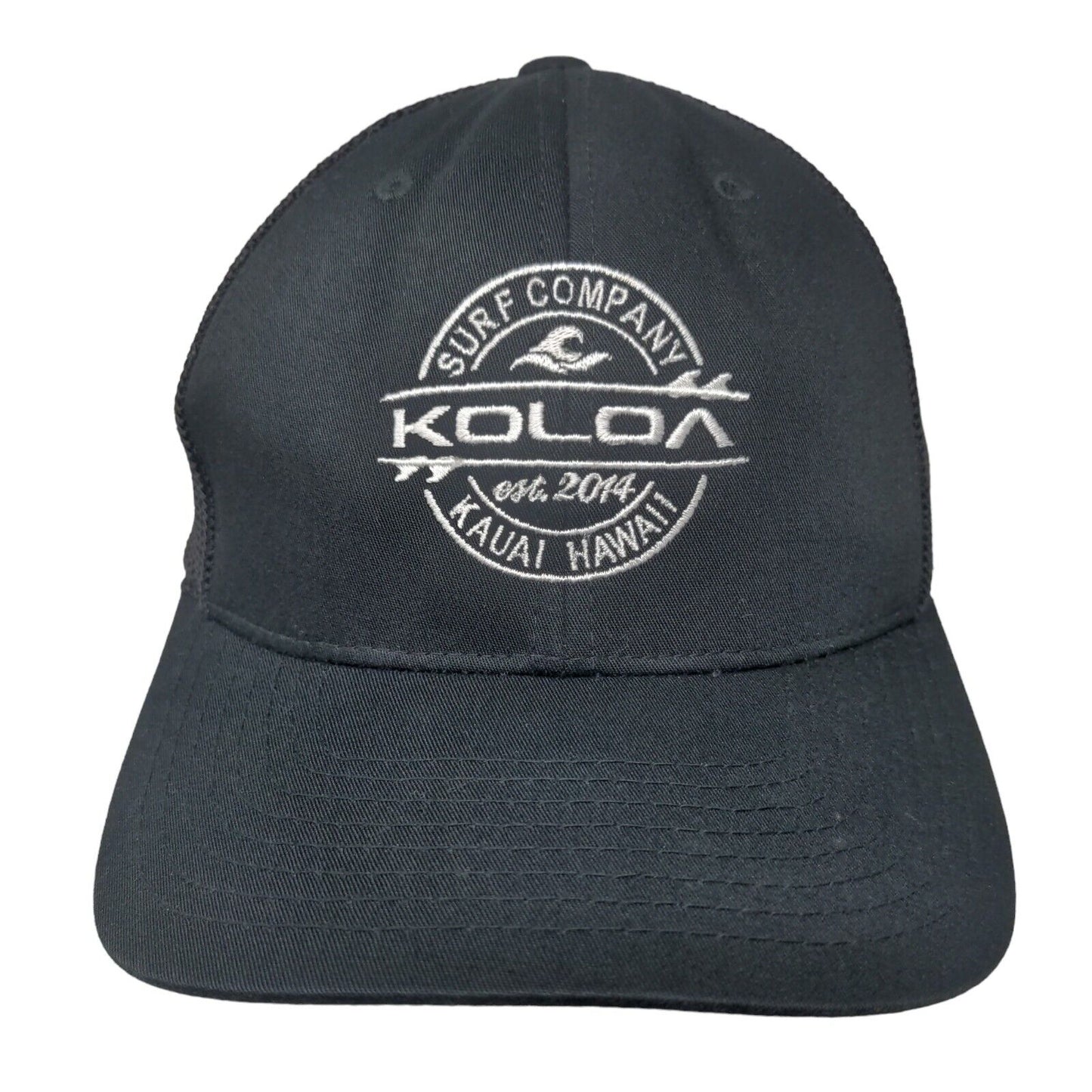 Koloa Surf Company Kauai Hawaii Fitted Trucker Hat Black One Size Mesh Flex Fit