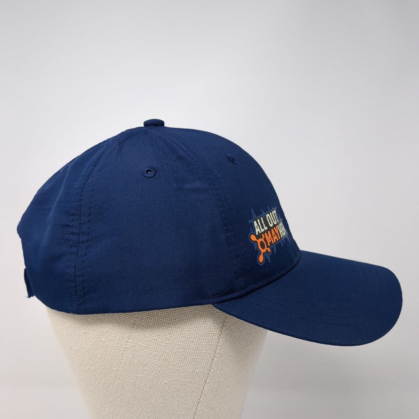 All Out Mayhem Strapback Hat Blue One Size Adjustable Vented Holes Polyester