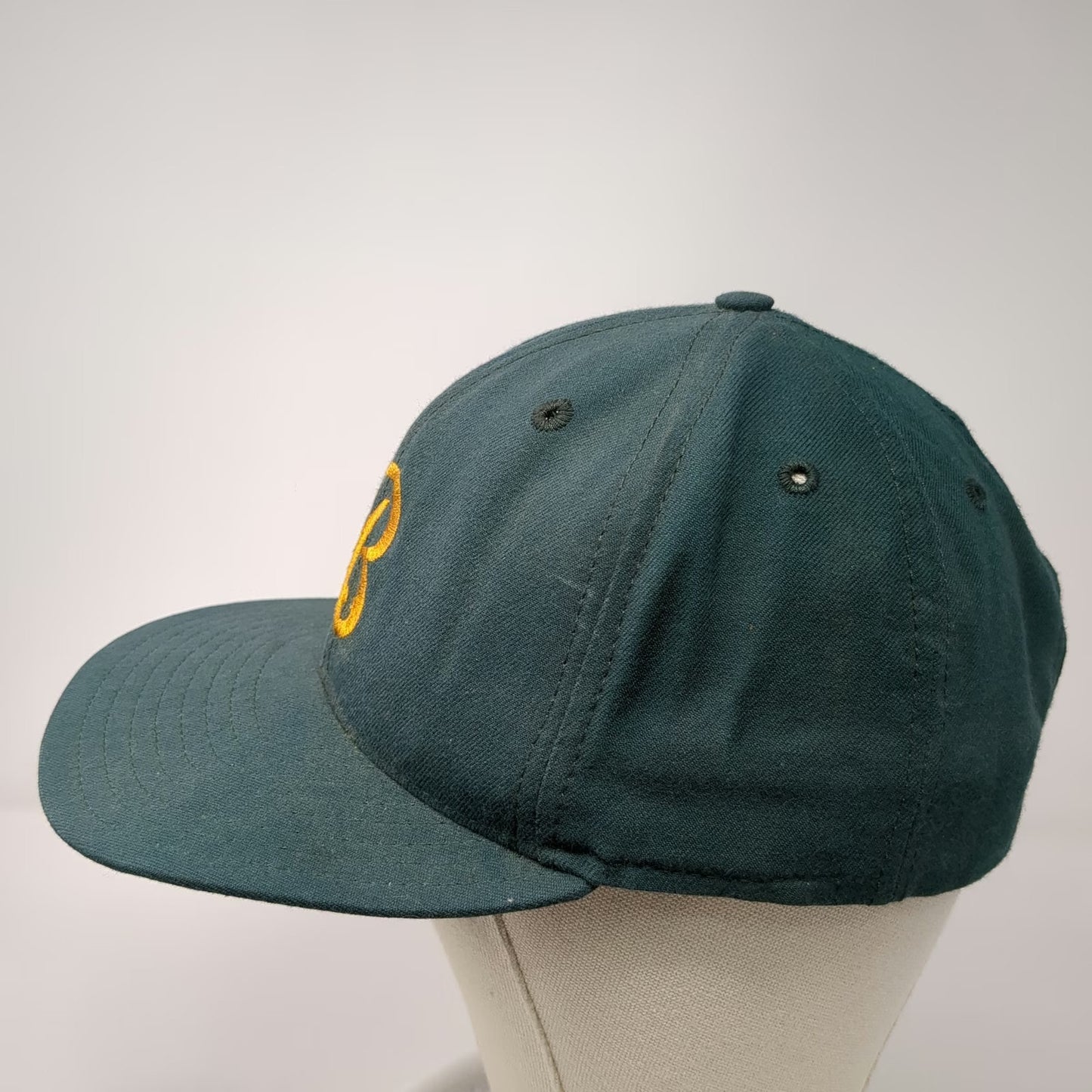 New Era Snapback Hat Green L Cursive B Lion Head Embroidery USA Made Vintage