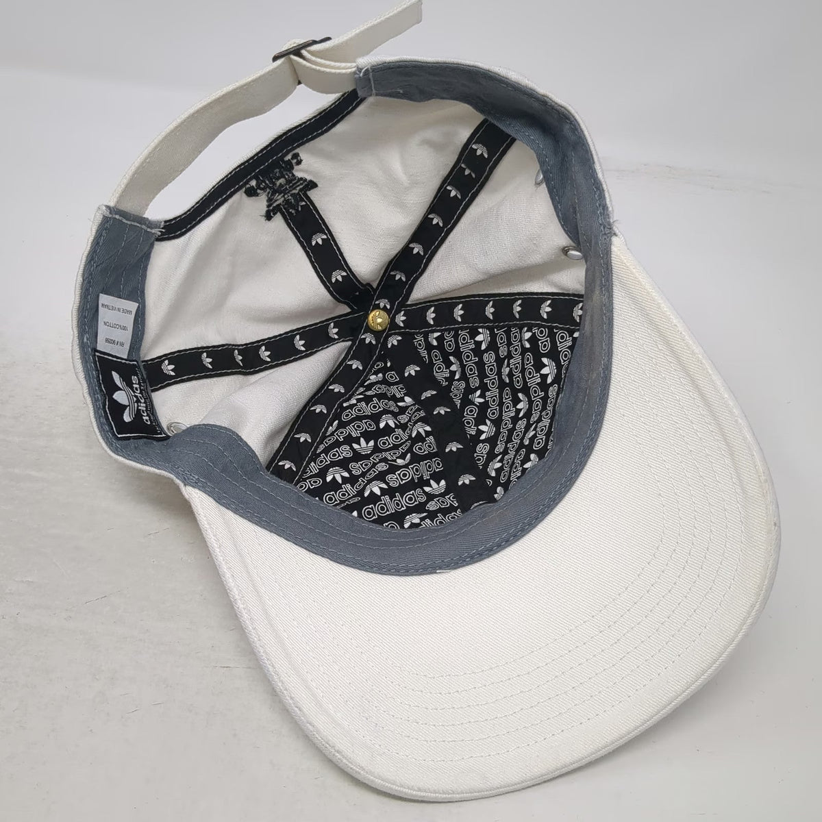 Adidas Baseball Cap White One Size Trefoil Logo Cotton Slideback Strap Hat