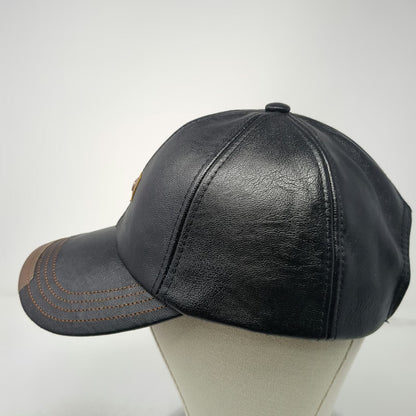 Zleevo Baseball Cap Black One Size PU Leather Brown Stitching Slideback Hat