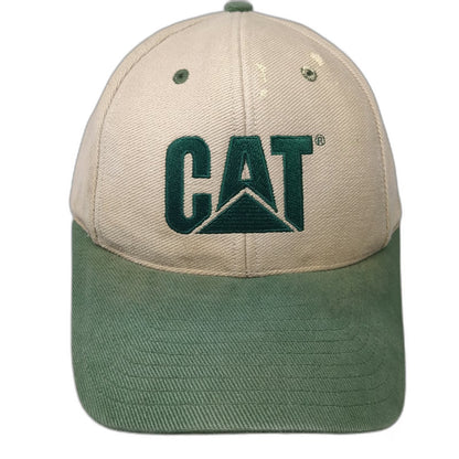 CAT Snapback Hat Beige Green One Size Embroidered Logo Construction Workwear
