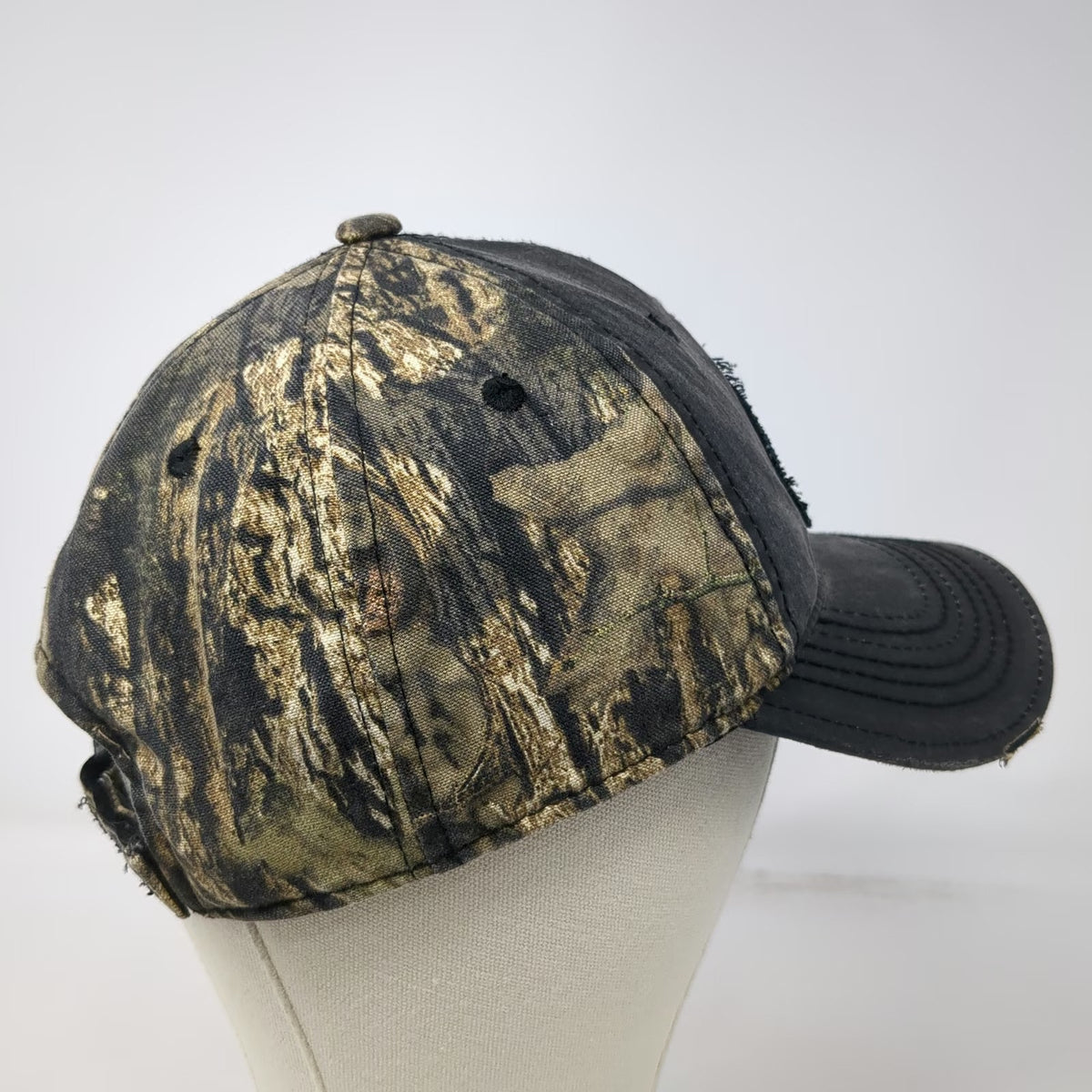 Outdoor Cap Mossy Oak Baseball Cap Black Green OSFM Frayed Camo Strapback Hat
