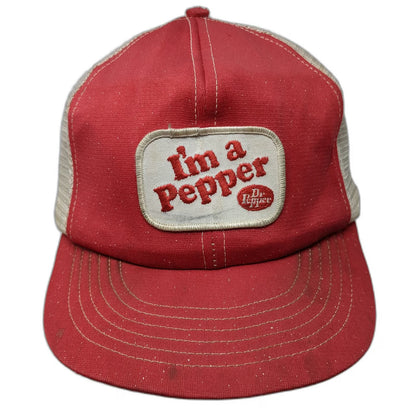 Trucker Hat Red Dr Pepper I'm a Pepper Snapback Mesh Back Advertising Vintage