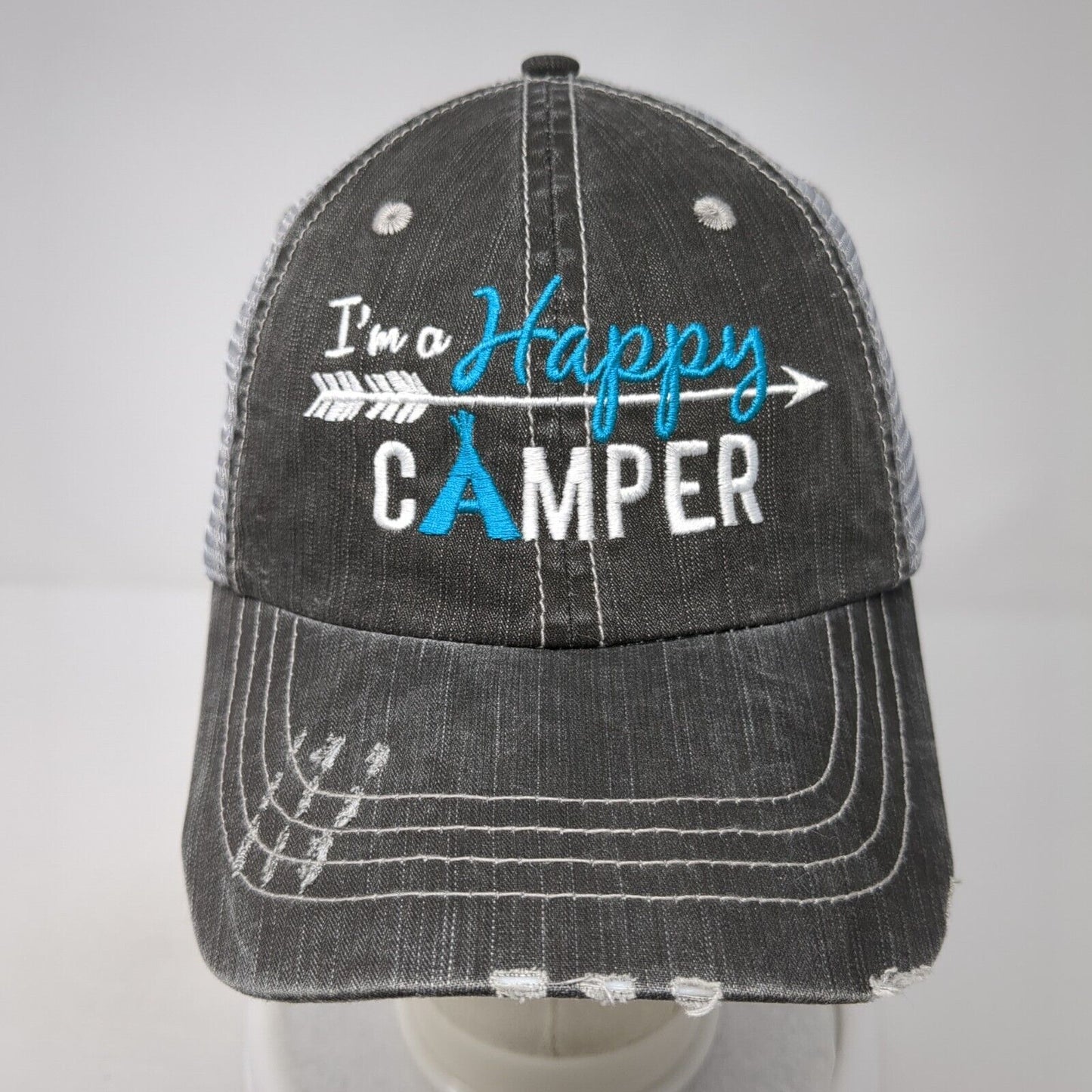 I'm A Happy Camper Strapback Trucker Hat Gray One Size Mesh Back HG