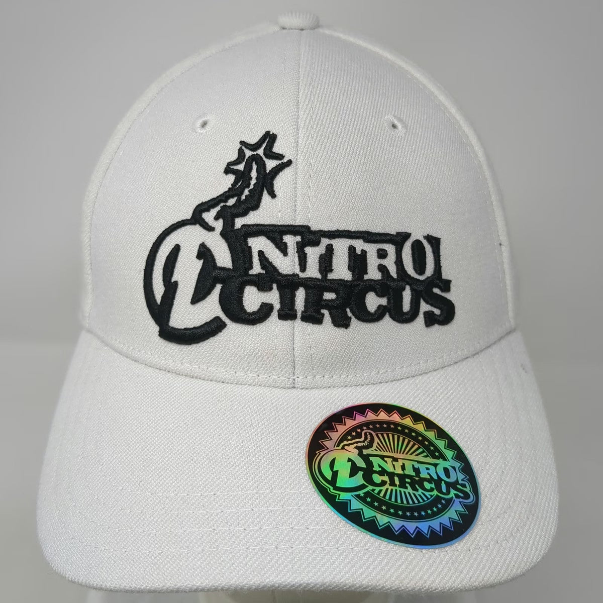 Nitro Circus Action Sports Baseball Cap White 7 5/8 Fitted Hat Bomb Logo Graphic