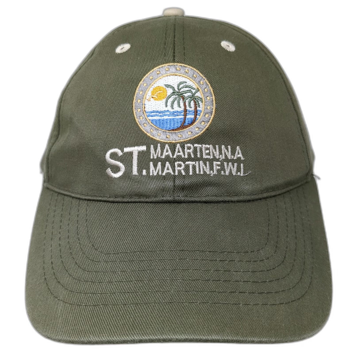 Green Baseball Cap One Size St. Maarten Martin Tropical Palm Tree Strapback Hat