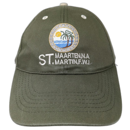 Green Baseball Cap One Size St. Maarten Martin Tropical Palm Tree Strapback Hat