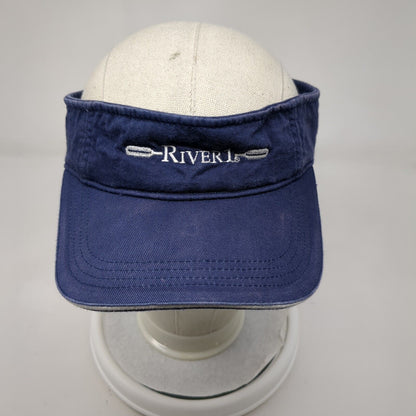 River1 Strapback Sun Visor Hat Blue OSFA Adjustable Embroidered Sportsman Cotton