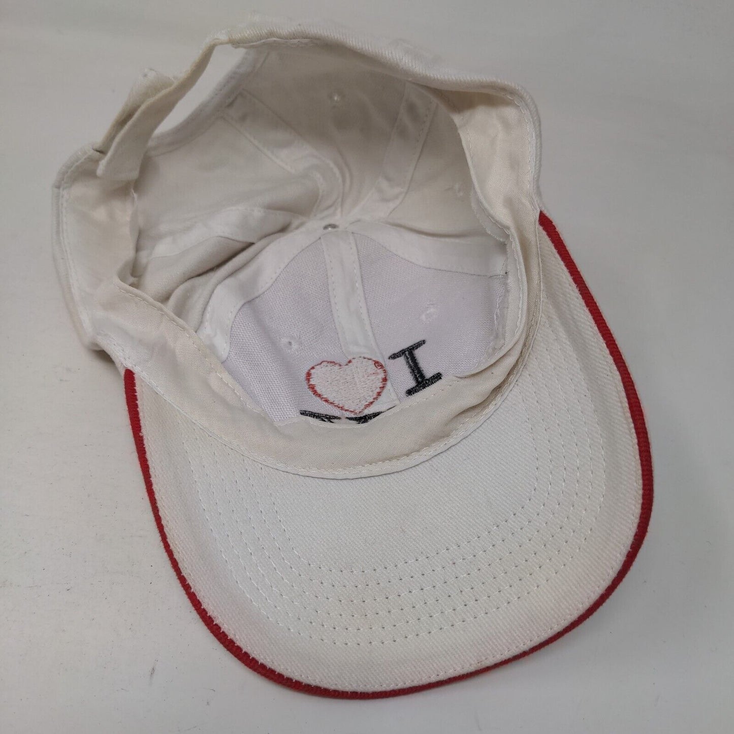 I Love NY Strapback Hat White 58cm Adjustable Embroidered Vented Holes 6 Panel