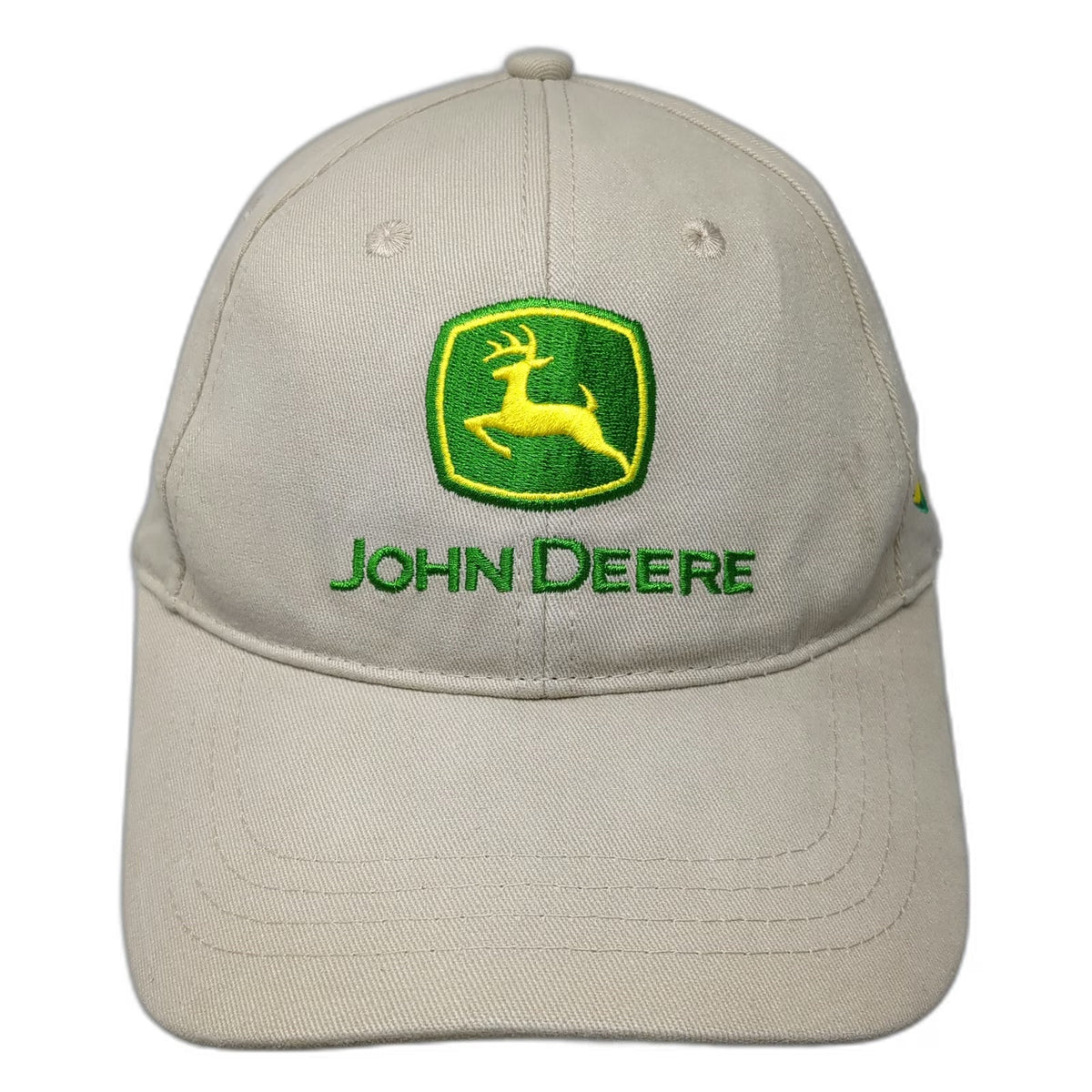 John Deere Baseball Cap Beige OSFM Stotz Equipment Side Logo Cotton Hat Slide