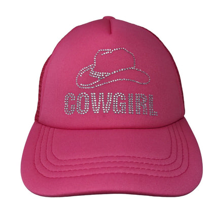 Cowgirl Bling Snapback Mesh Back Trucker Hat Pink One Size Rhinestone