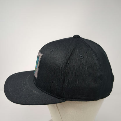 Otto Snapback Black One Size Embroidered Blue Wolf Monster Patch Flat Bill Hat