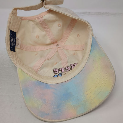 Home Free Baseball Cap Beige One Size Here For It Embroidery Tie Dye Brim Hat