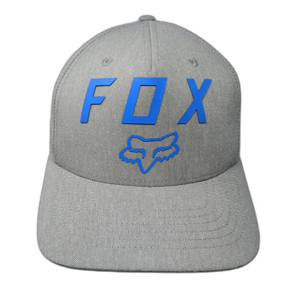 Fox 5 Panel Gray M Hat Blue Raised Logo Flexfit Fitted Curved Brim