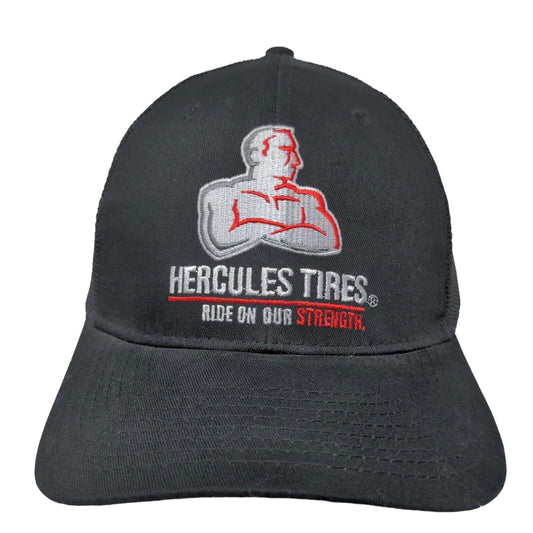 Hercules Tires Men's Snapback Mesh Back Trucker Hat Embroidered Logo Black