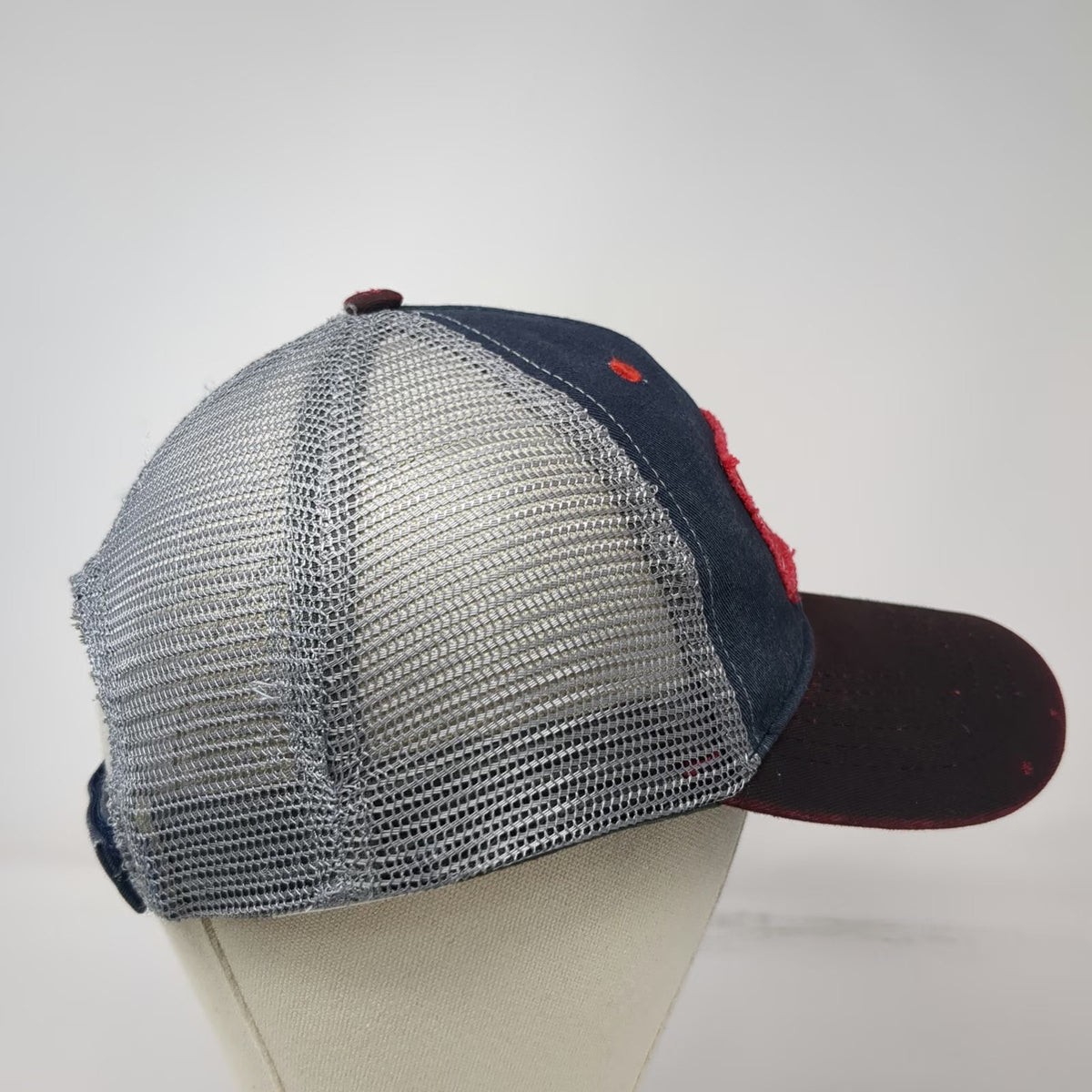 K-Products Baseball Cap Blue One Size Snap-on Distressed Patch Mesh Workwear Hat