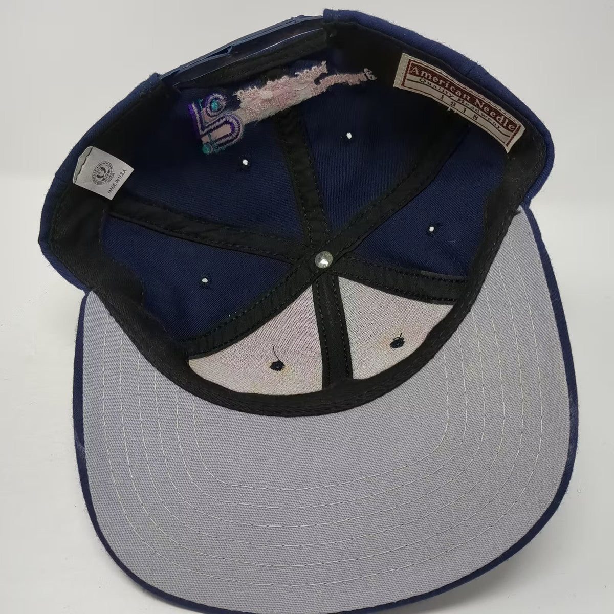 American Needle Blue Snapback Hat American Flag Pientka USA Made Vintage