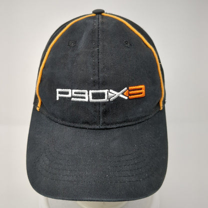 P90X3 Strapback Hat Black One Size Adjustable Embroidered 6 Panel Cotton