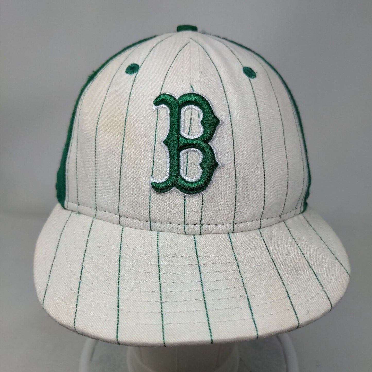 Boston Red Sox Fitted Hat Green White 7 3/8 Pinstripe New Era 59Fifty MLB
