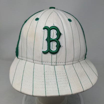 Boston Red Sox Fitted Hat Green White 7 3/8 Pinstripe New Era 59Fifty MLB