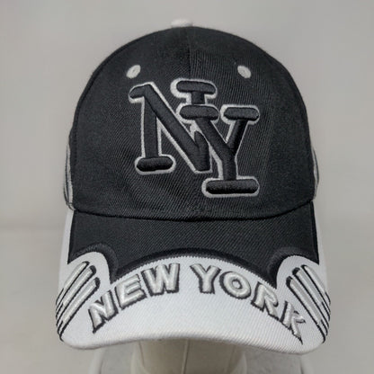 NY New York Strapback Hat Black OSFA Adjustable Embroidered Logo Vented Holes